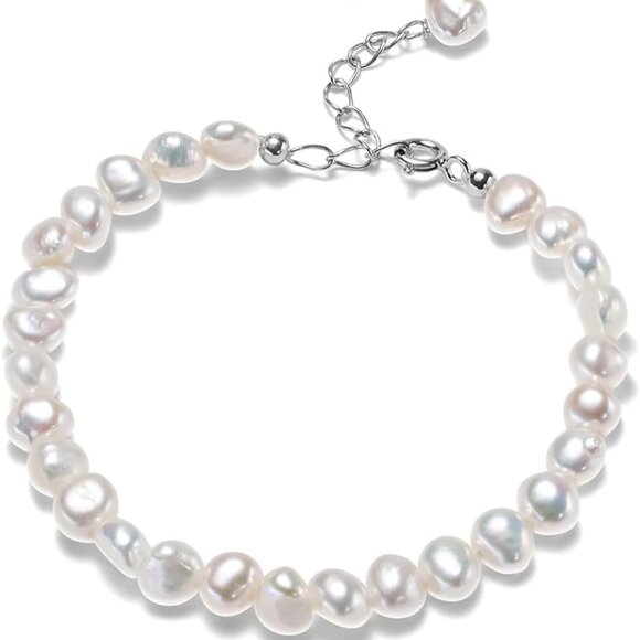 Natural Freshwater Baroque Pearl Link Bracelet Women's Elegant Jewelry - Picture 1 of 9